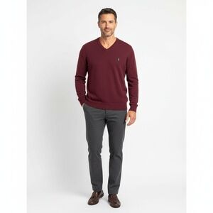 Polo Ralph Lauren 100% Lambswool V-Neck Sweater L Burgundy Wine Italian Yarn